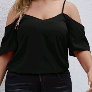 SHEIN Plus Size 3X Black Silk Solid Cold Shoulder Blouse Top!